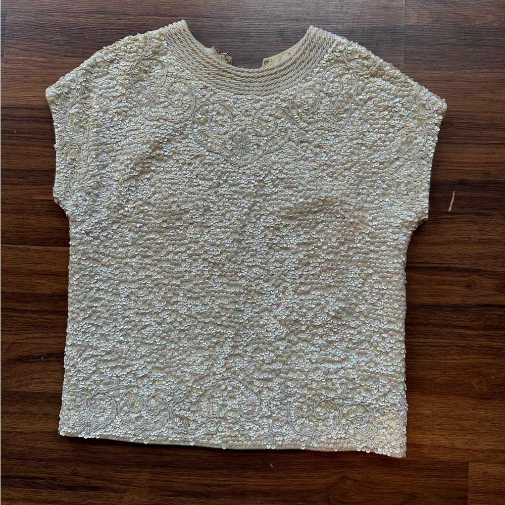 Vintage 1950’s “WLC Lady’s Fashion” Iridescent White Sequin Top